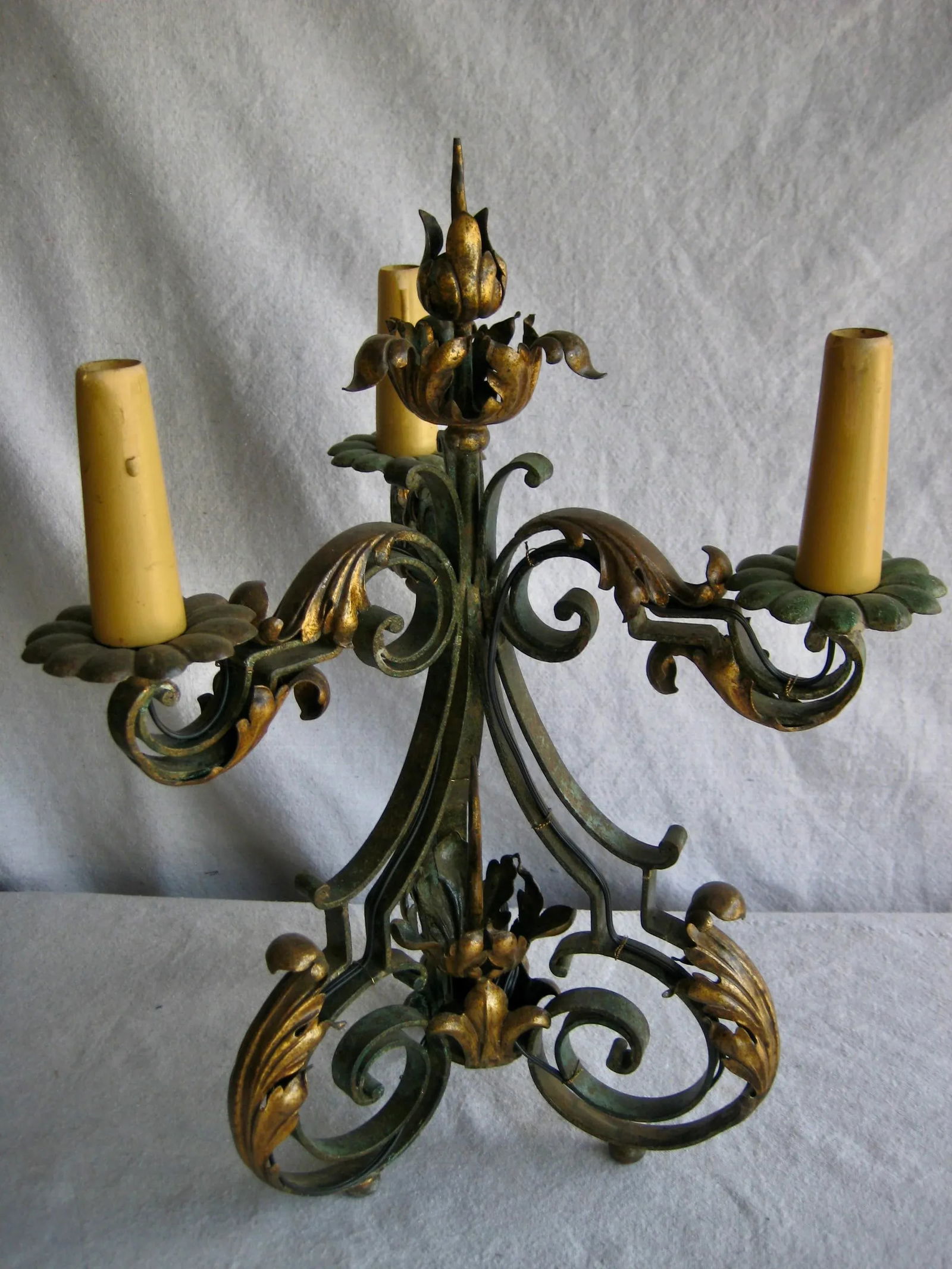 Pair of French Fer Forge Gilbert Poillerat Wrought Iron Three Lights Candelabras Lamps Circa 1920 - 3