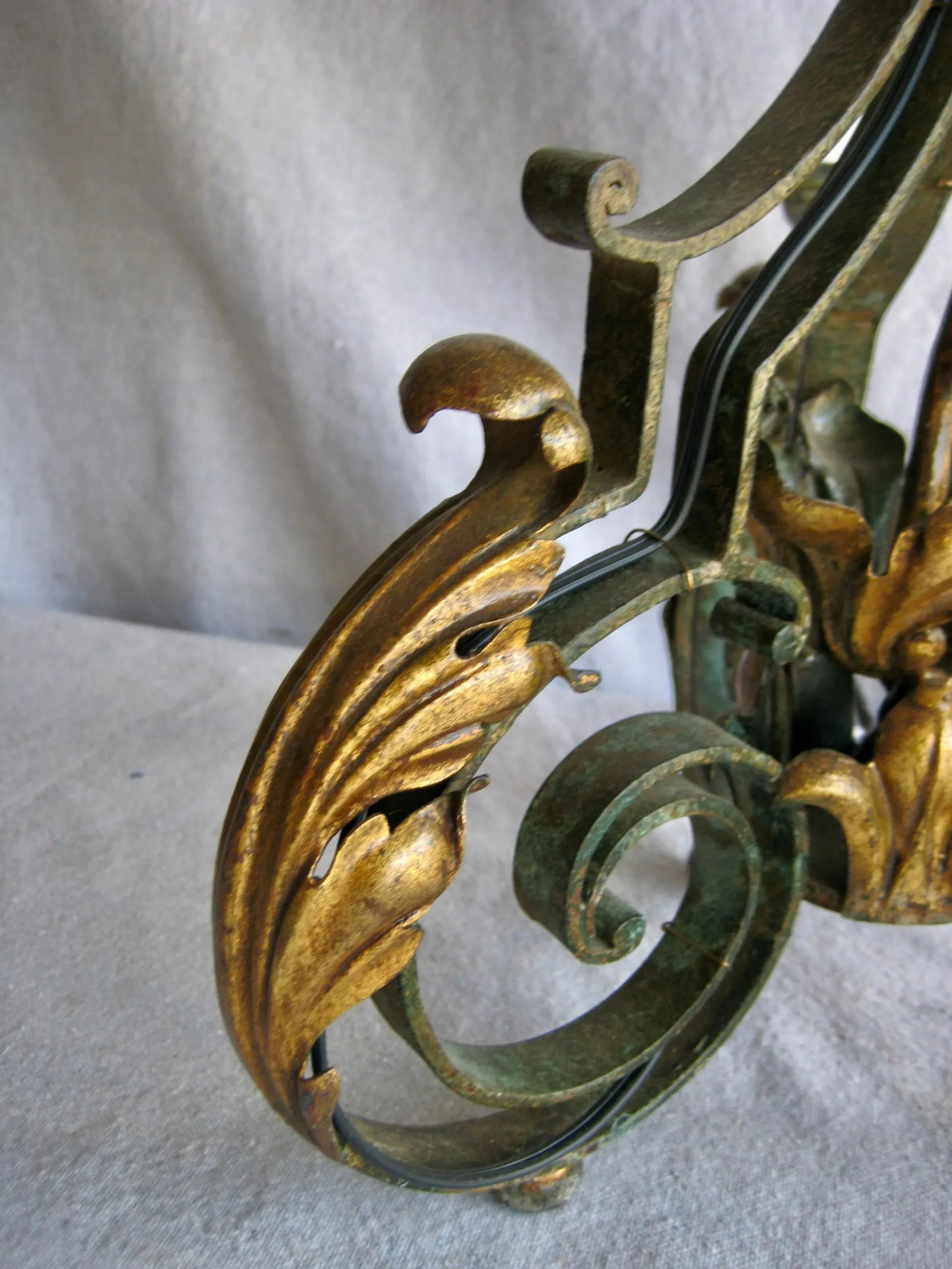 Pair of French Fer Forge Gilbert Poillerat Wrought Iron Three Lights Candelabras Lamps Circa 1920 - 6