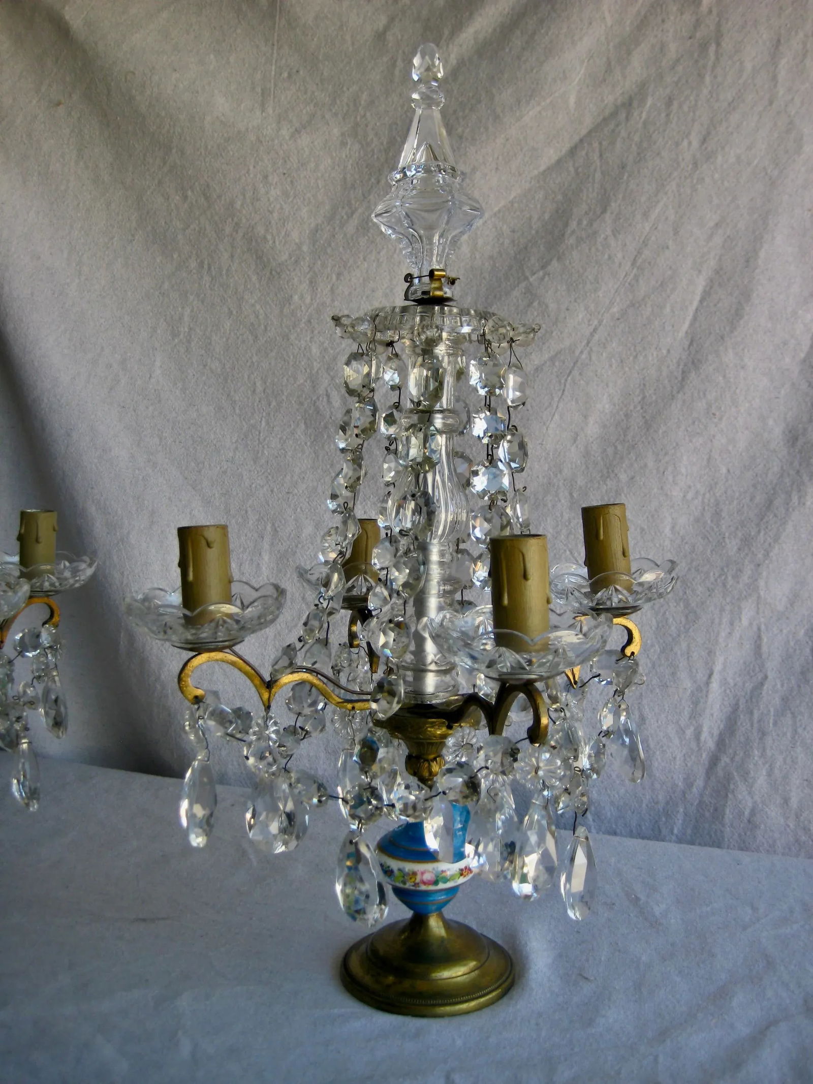 Pair of Crystal Guirandole Lamps, Napoleon III Sevres Style Late 19th Century - 2