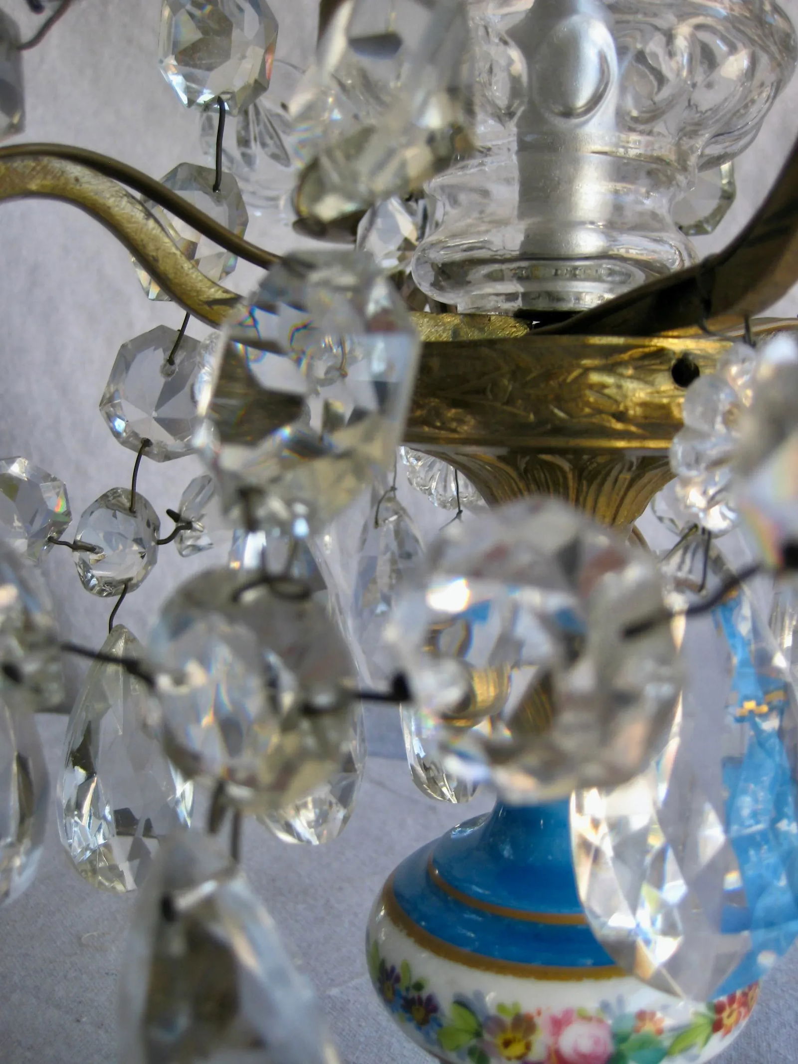 Pair of Crystal Guirandole Lamps, Napoleon III Sevres Style Late 19th Century - 4