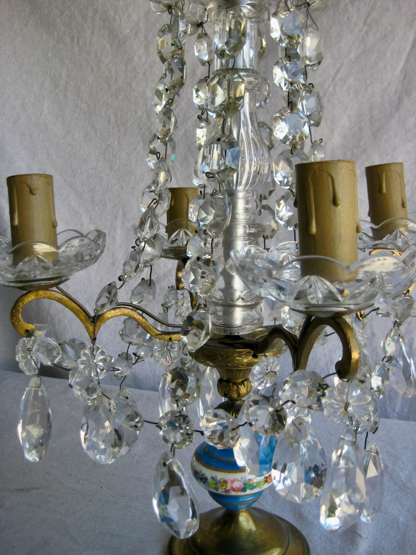 Pair of Crystal Guirandole Lamps, Napoleon III Sevres Style Late 19th Century - 6