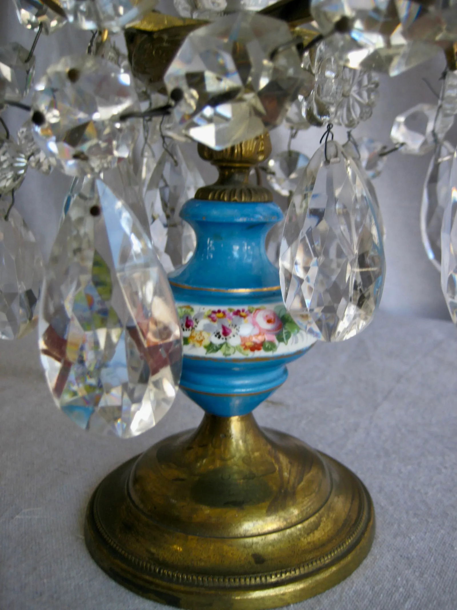 Pair of Crystal Guirandole Lamps, Napoleon III Sevres Style Late 19th Century - 7