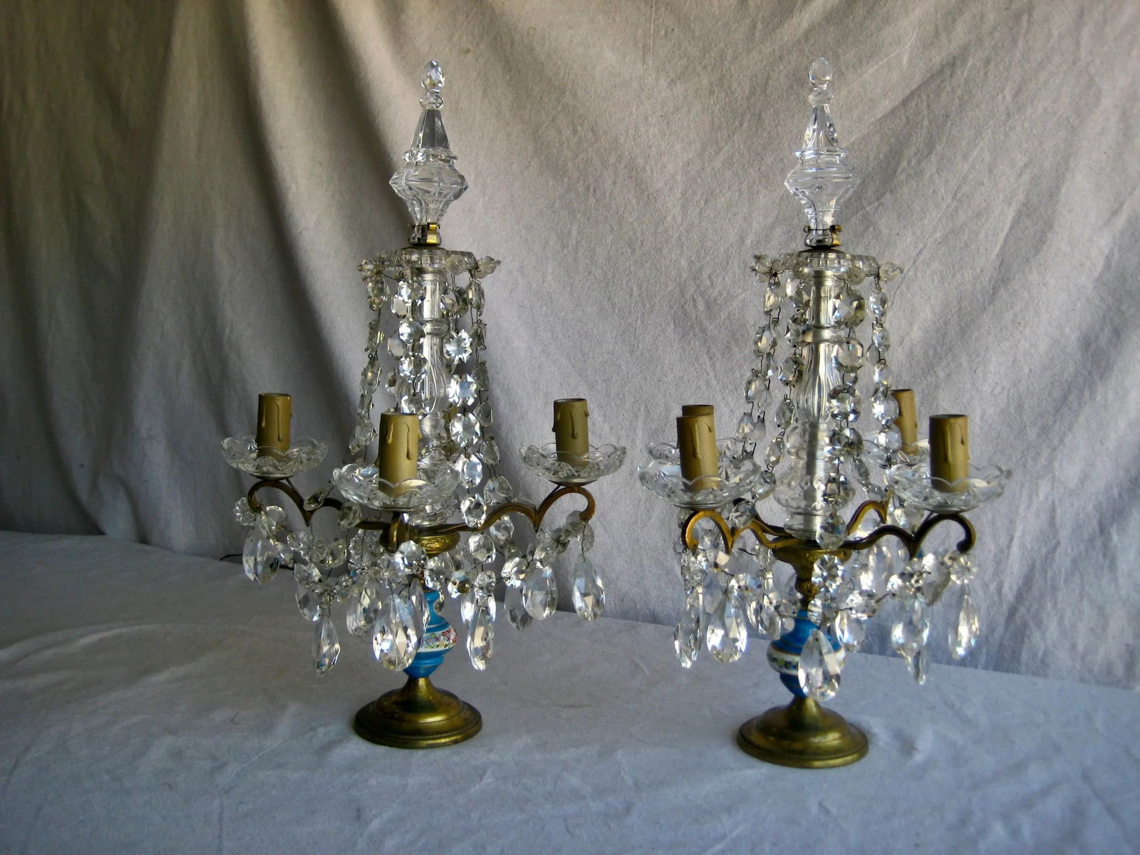 Pair of Crystal Guirandole Lamps, Napoleon III Sevres Style Late 19th Century - 9