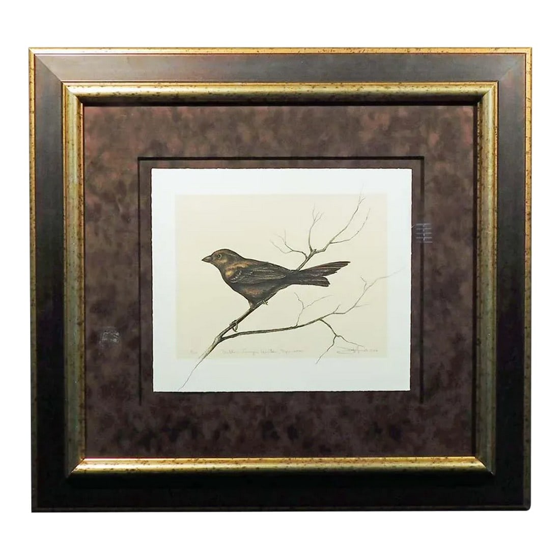 1990s Frank Howell "Dalton Canyon Winter Sparrow" Framed Hand Signed and Numbered Print: Dalton Canyon Winter Sparrow framed by Frank Howell Original Limited Edition Lithograph on Paper Hand signed, titled & numbered by the artist Image Size: 8" x 10" Frame Size: 24"x 26" Custom Frame Edi