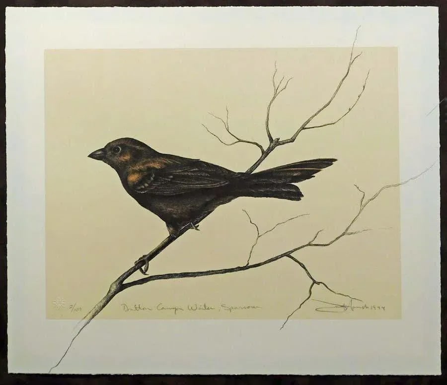1990s Frank Howell "Dalton Canyon Winter Sparrow" Framed Hand Signed and Numbered Print - 2