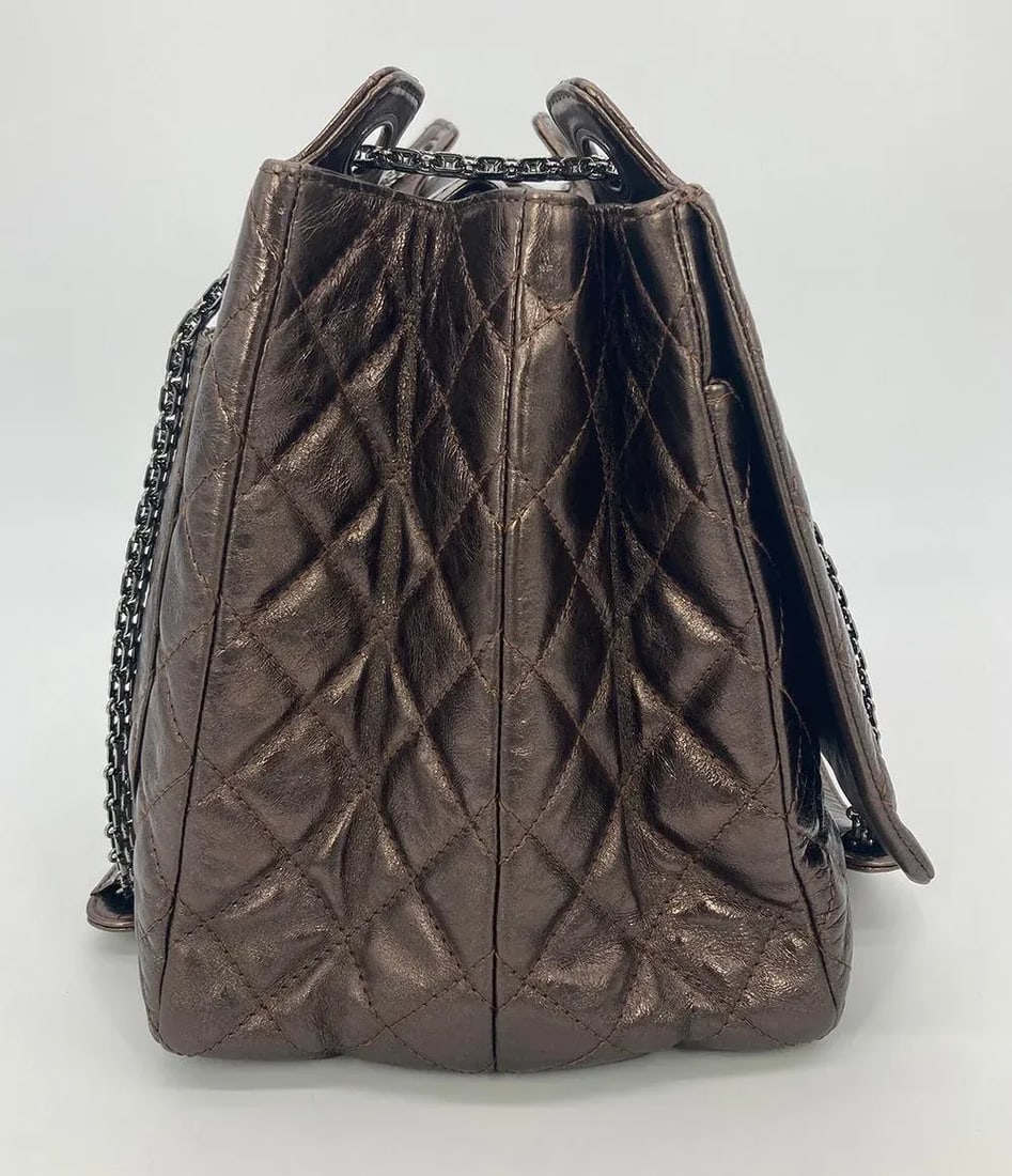 Chanel Metallic Bronze Quilted Leather Classic Flap Shopping Tote - 2