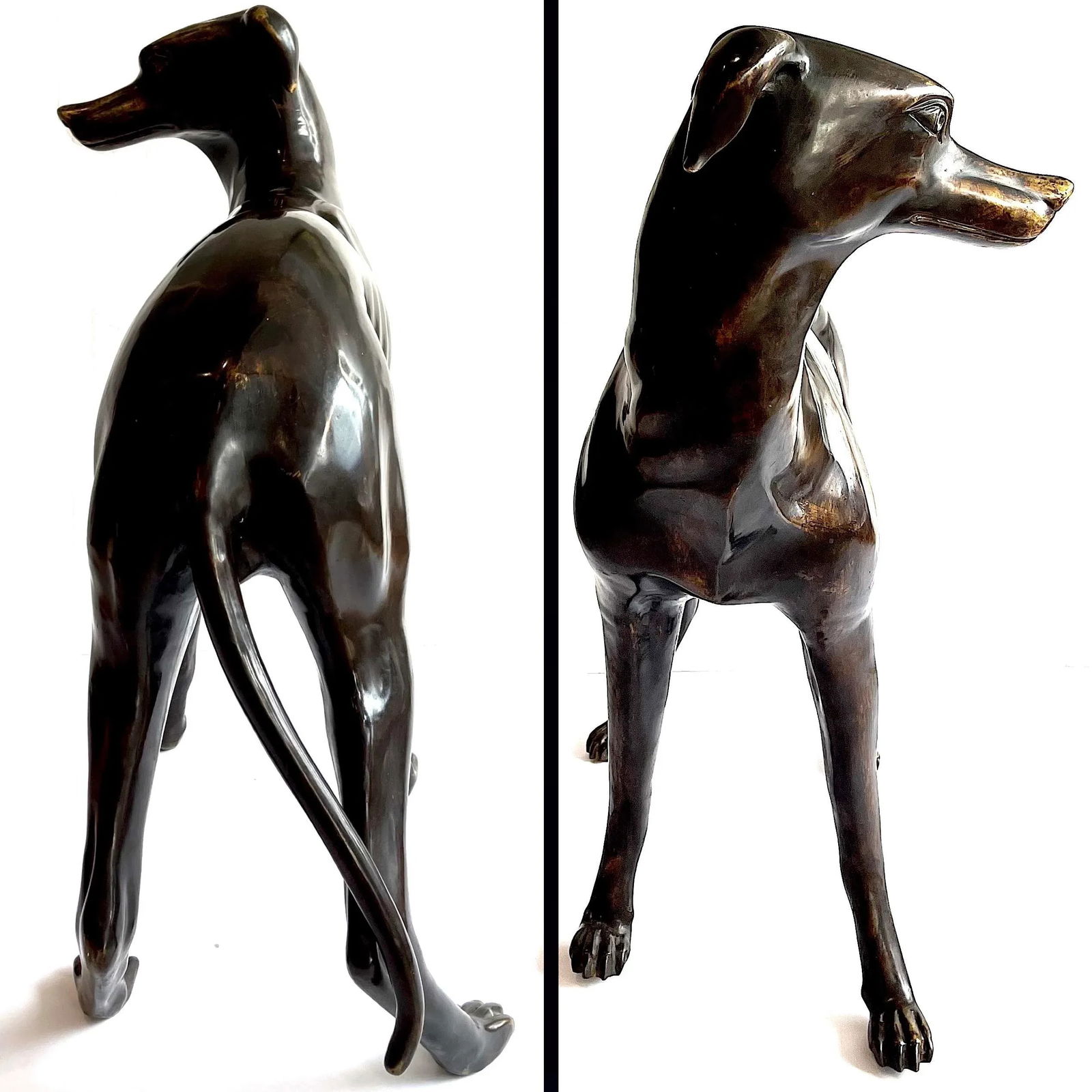 Life-Sized Italian Bronze Whippets Greyhounds - a Pair - 10