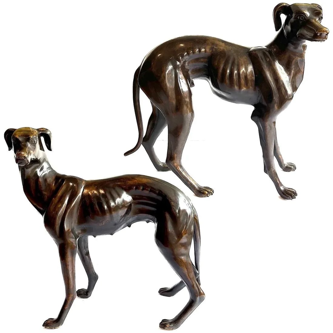 Life-Sized Italian Bronze Whippets Greyhounds - a Pair - 2