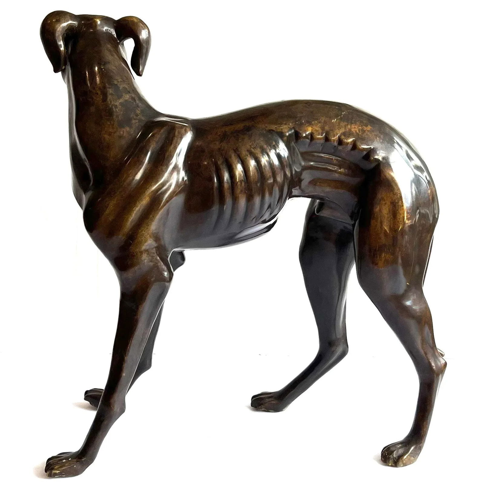 Life-Sized Italian Bronze Whippets Greyhounds - a Pair - 4