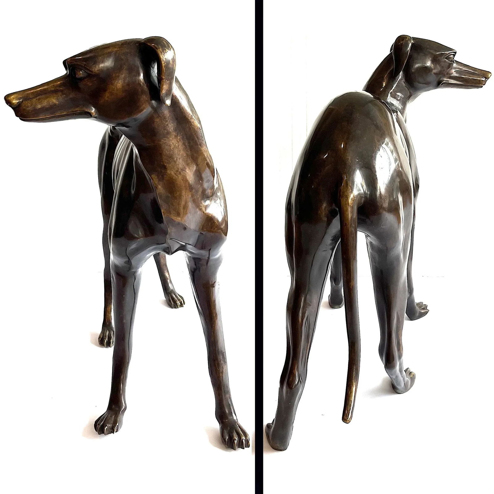 Life-Sized Italian Bronze Whippets Greyhounds - a Pair - 5