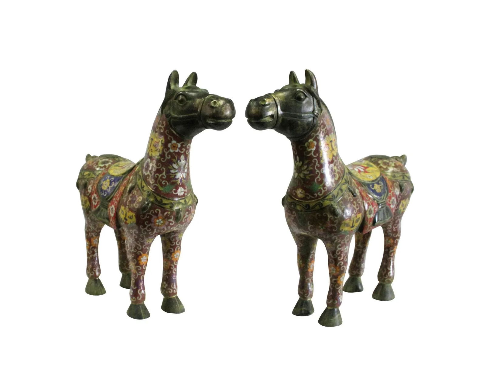 Chinese Brown Enamel Cloisonne Metal Horse Figures - a Pair - 2