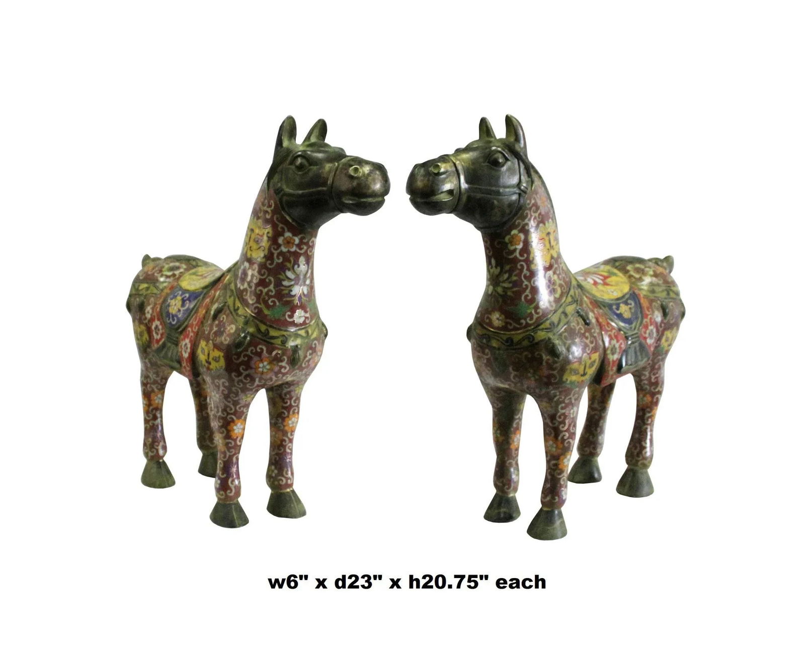 Chinese Brown Enamel Cloisonne Metal Horse Figures - a Pair - 3