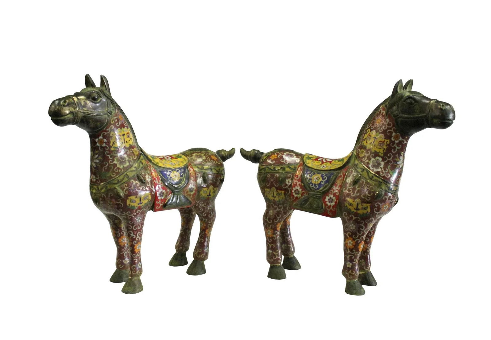 Chinese Brown Enamel Cloisonne Metal Horse Figures - a Pair - 5