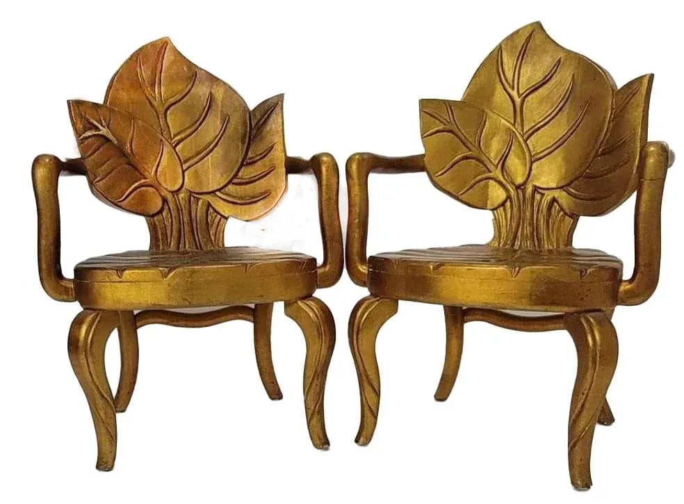 Bartolozzi & Maioli Italian Carved Wooden Leaf Chairs - a Pair - 3