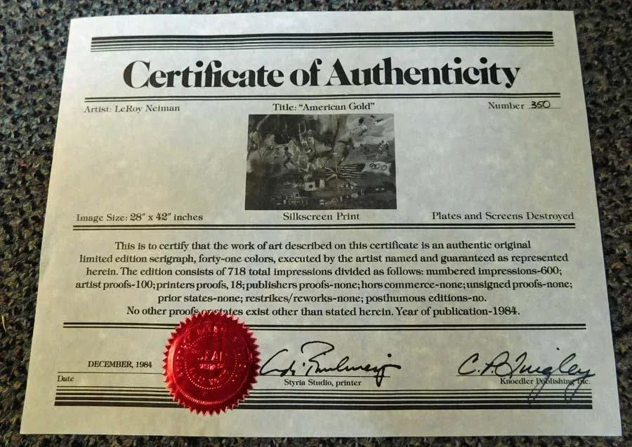 LeRoy Neiman "American Gold" Hand Signed & Numbered Olympic Serigraph - 6