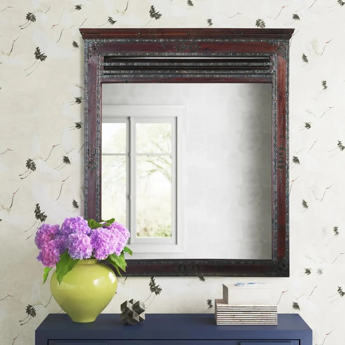 Transitional Style Vanity Mirror With Metal Accent - 2