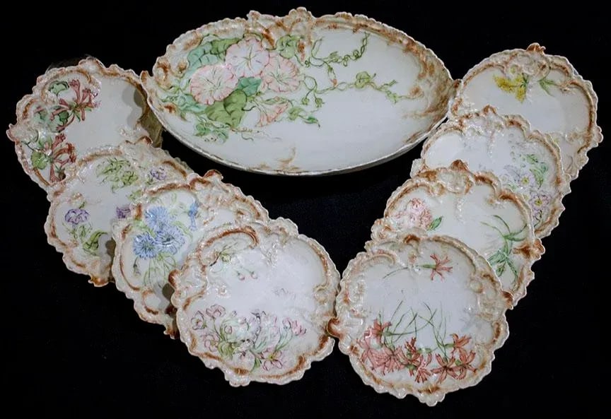 Viennese Porcelain China Serving Bowl & 8 Plates - Leonard Vienna Austria - 2