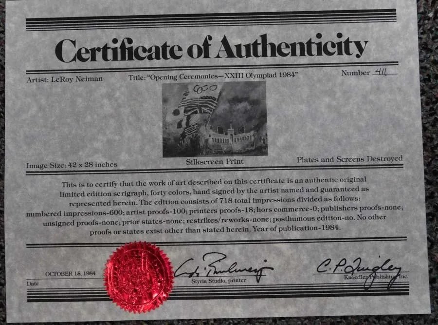 LeRoy Neiman Opening Ceremonies XXIII Olympiad 1984 Unframed Coa Hand Signed - 3