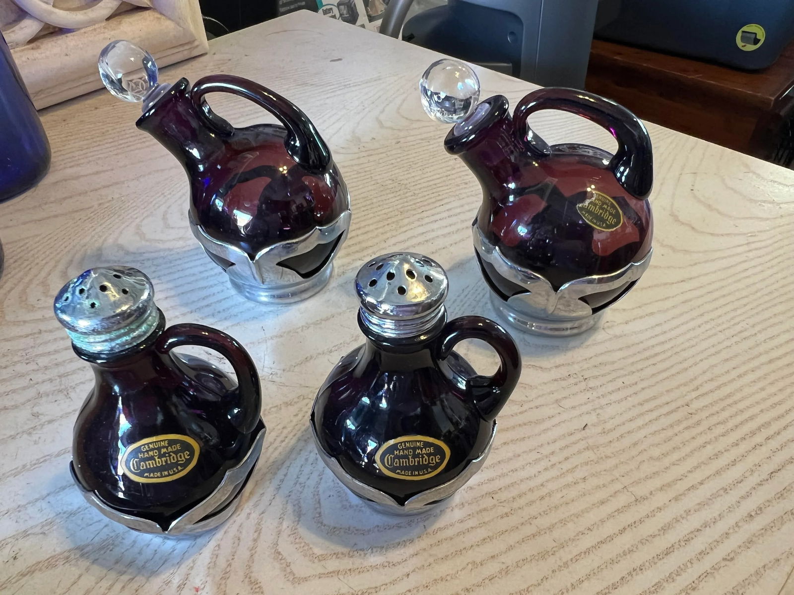 Vintage Purple Cambridge Glass Condiments Set of 5 - 2