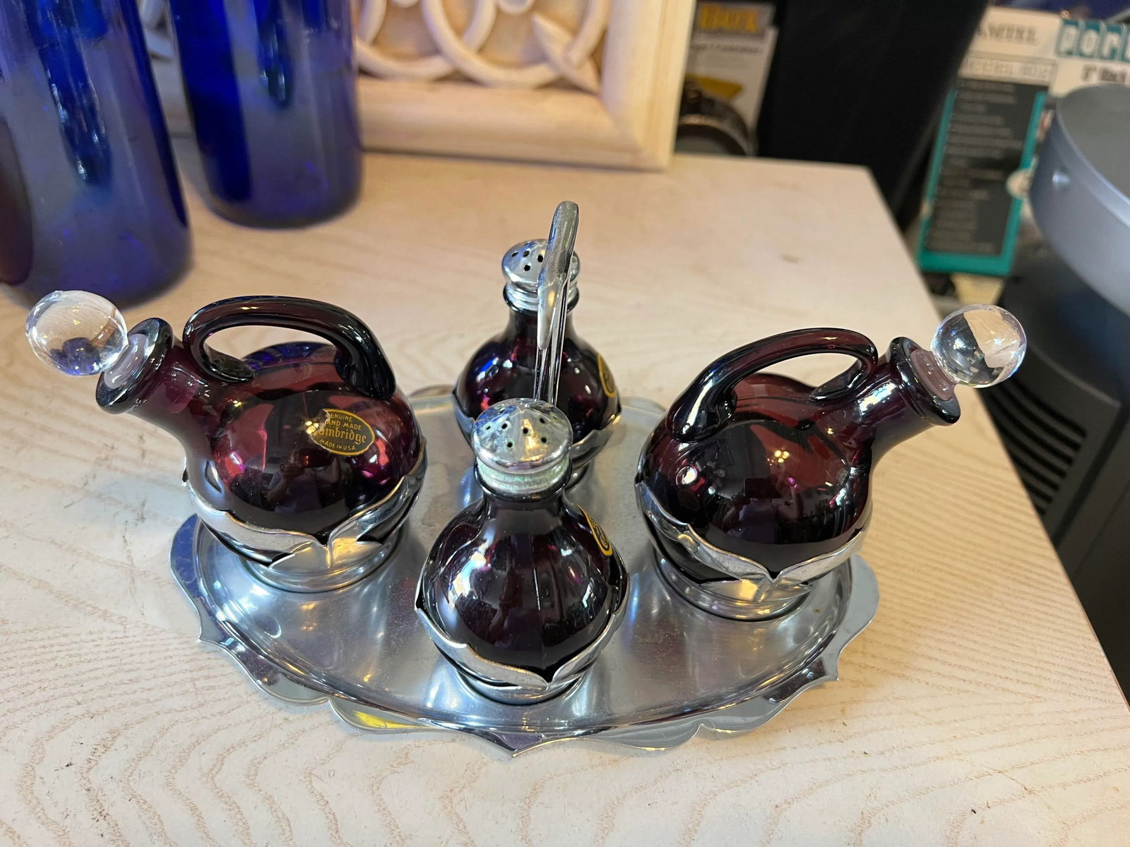 Vintage Purple Cambridge Glass Condiments Set of 5 - 6
