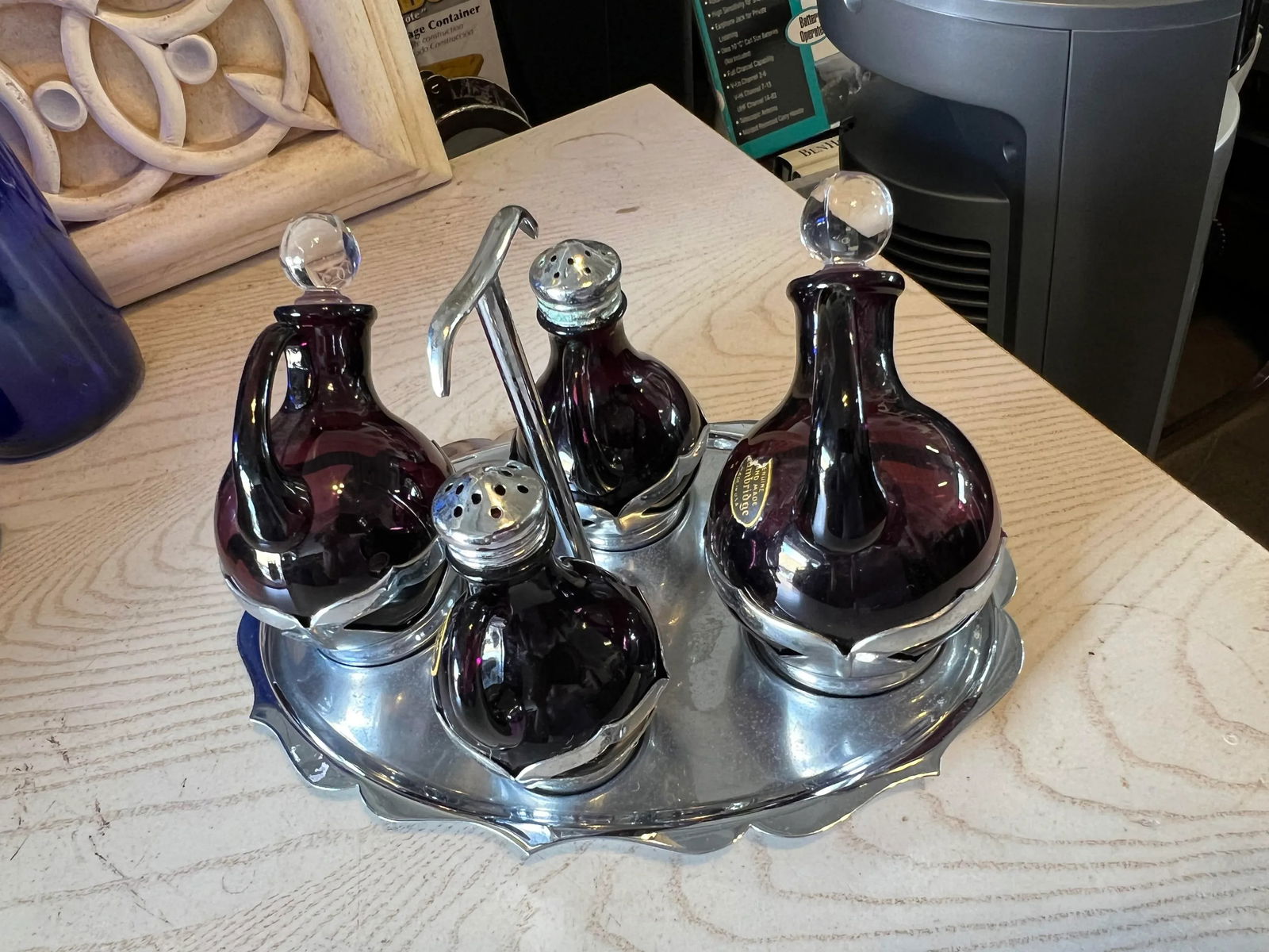 Vintage Purple Cambridge Glass Condiments Set of 5 - 7