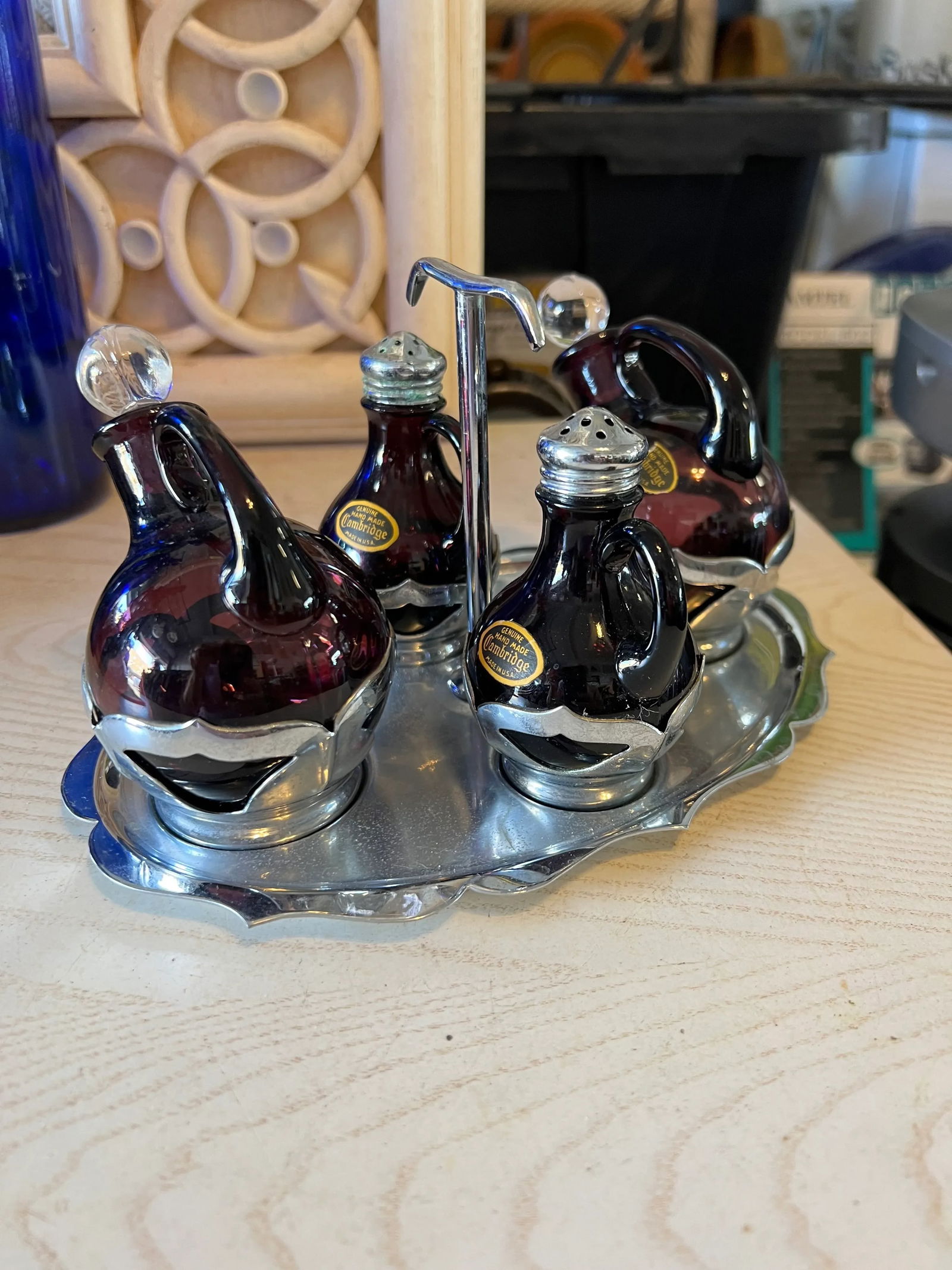 Vintage Purple Cambridge Glass Condiments Set of 5 - 8