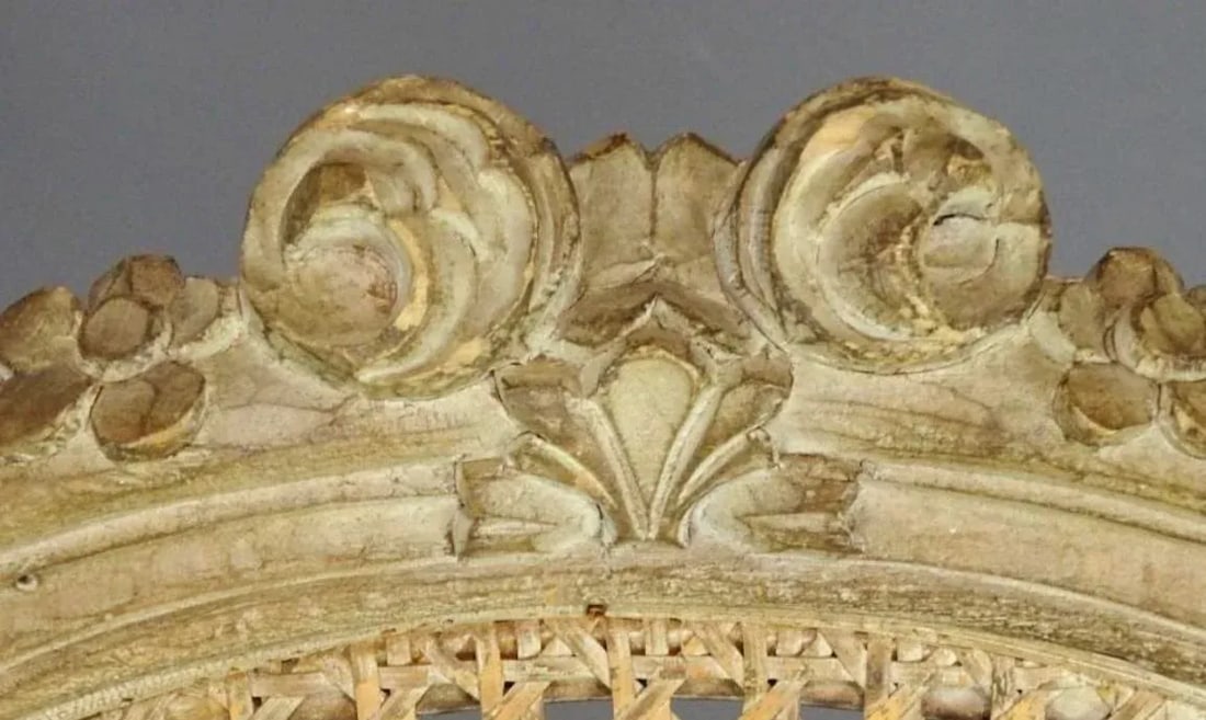 French Louis XVI Style Painted Cane Seat and Back and Coral Velvet Upholstery 19th Century - 2