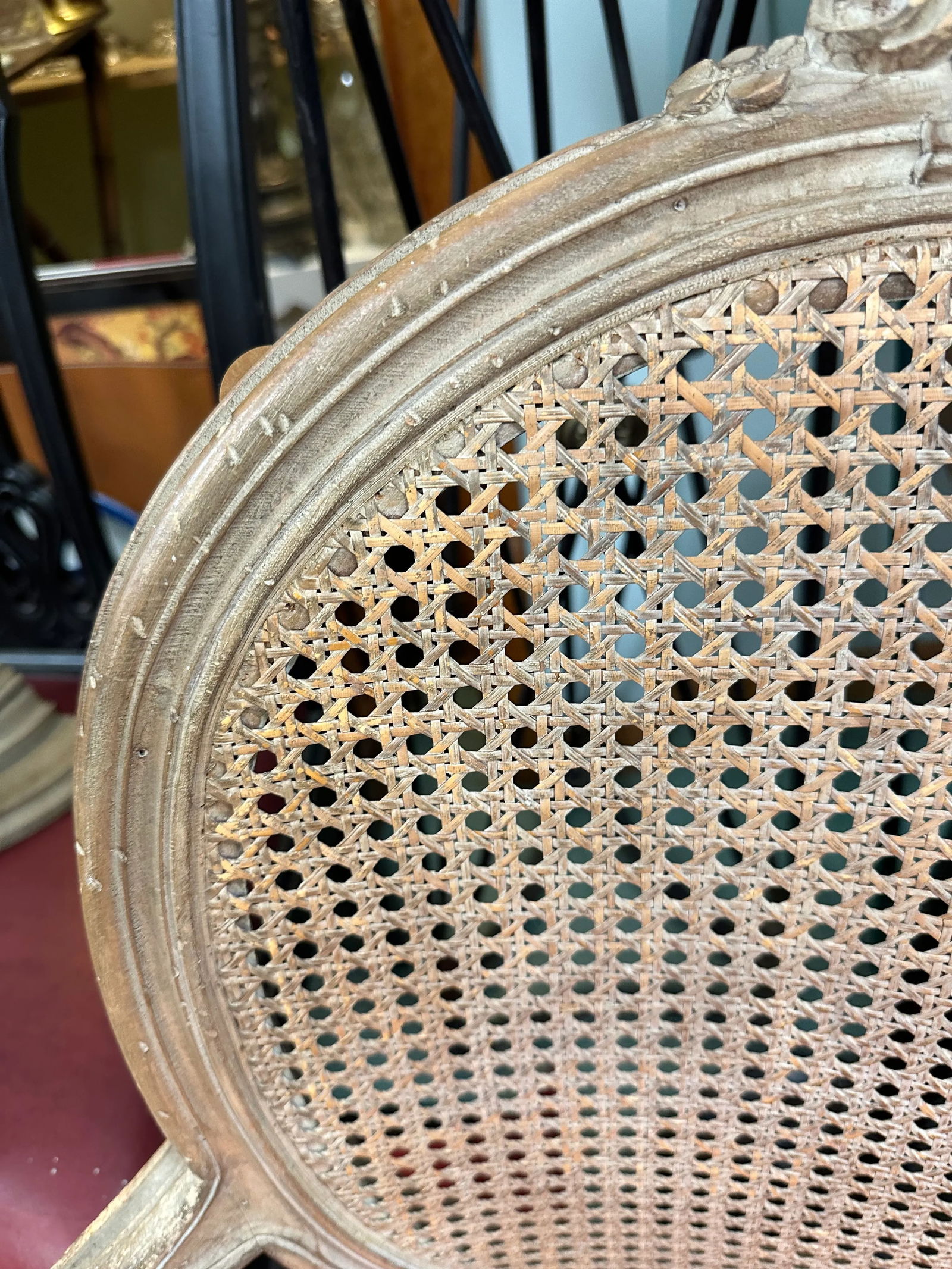 French Louis XVI Style Painted Cane Seat and Back and Coral Velvet Upholstery 19th Century - 8