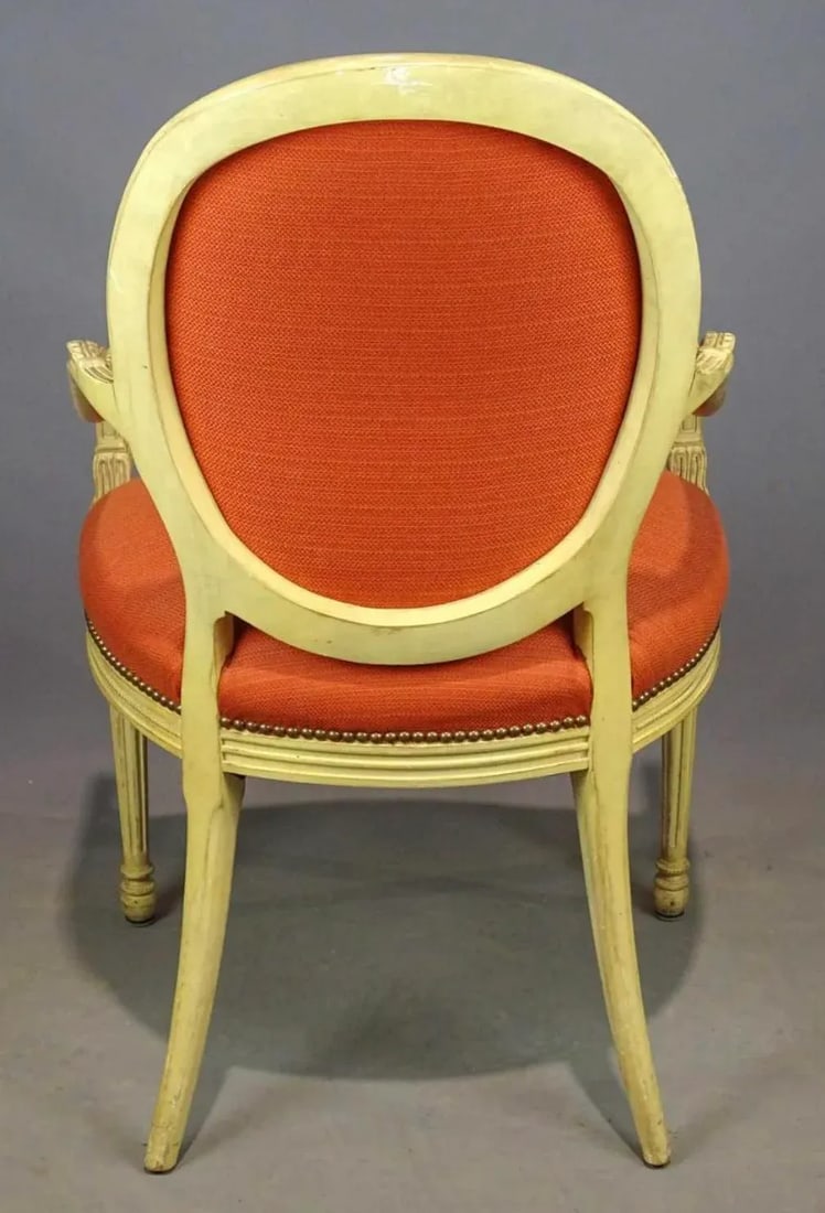 Mid 20th Century Louis Xv Style Coral Upholstered French Arm Chair With Racks Oval Back - 2