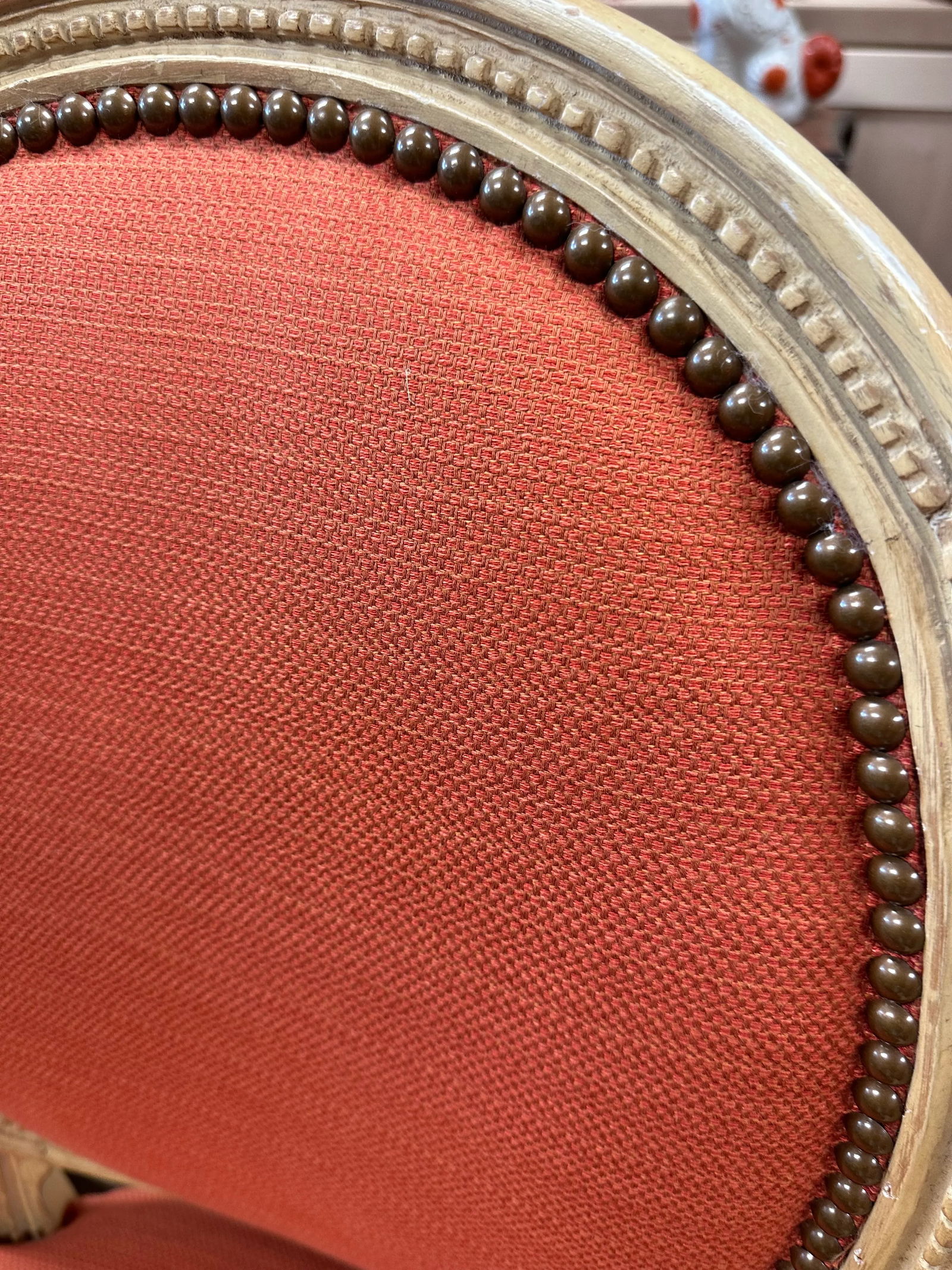 Mid 20th Century Louis Xv Style Coral Upholstered French Arm Chair With Racks Oval Back - 5