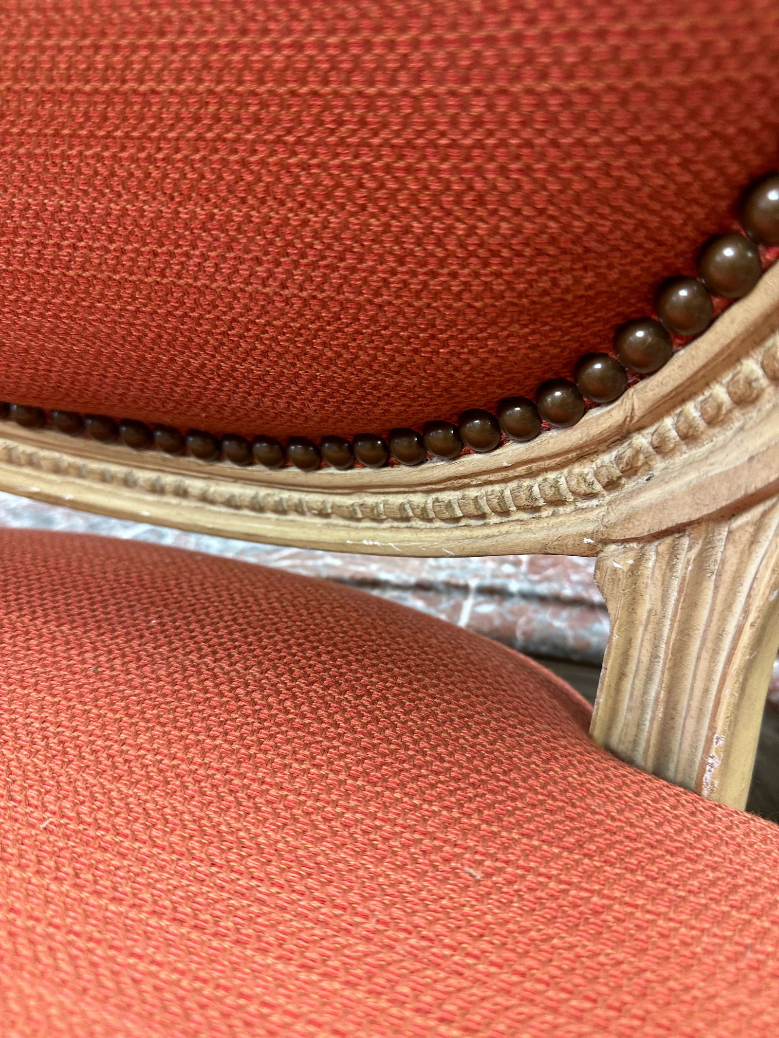 Mid 20th Century Louis Xv Style Coral Upholstered French Arm Chair With Racks Oval Back - 6