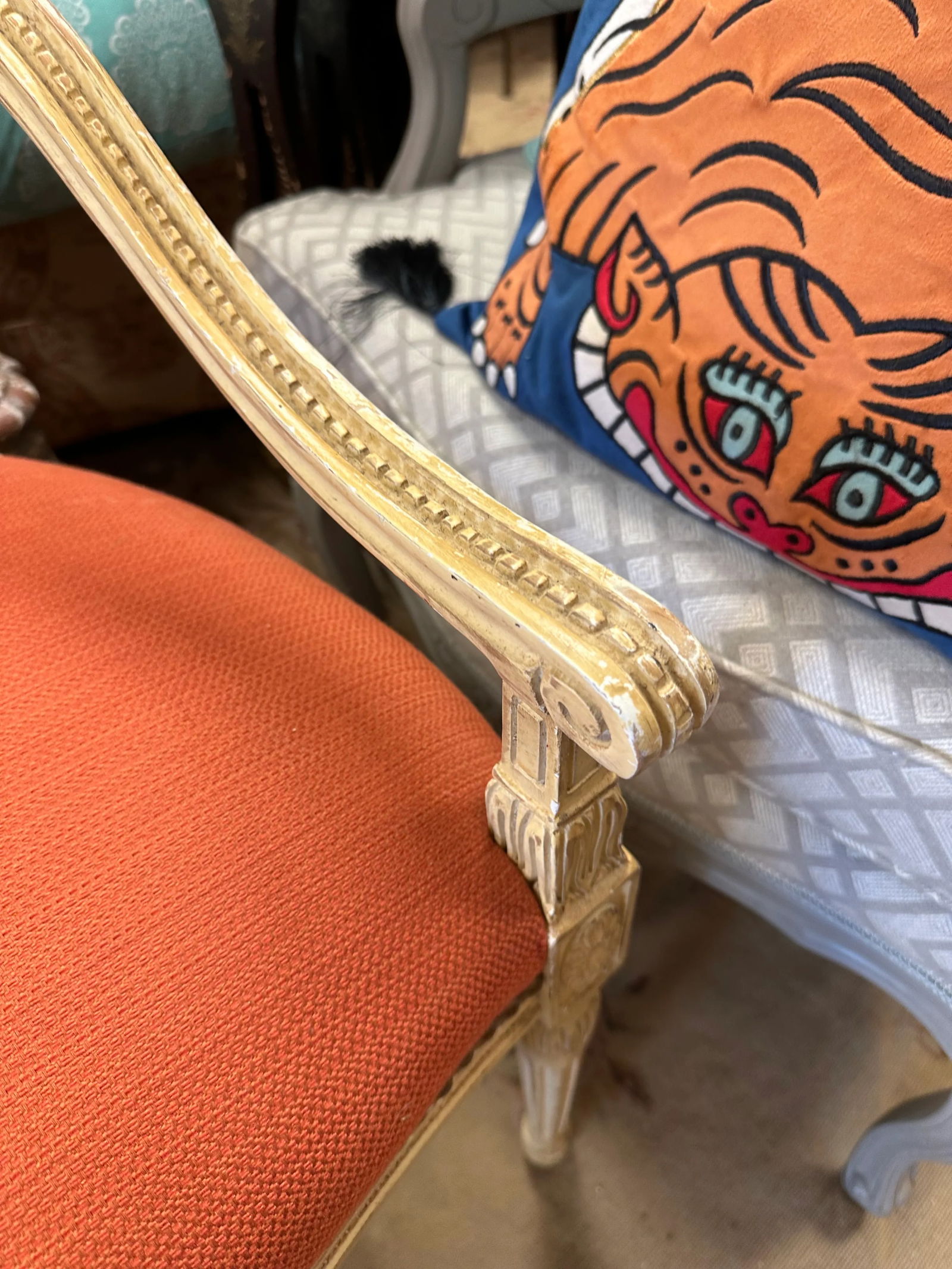 Mid 20th Century Louis Xv Style Coral Upholstered French Arm Chair With Racks Oval Back - 8