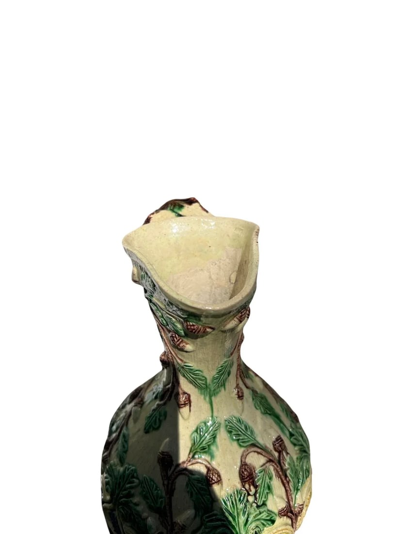 19th Century, Faux Bois Majolica Ewer W/ Acorn & Foliate Design - 10