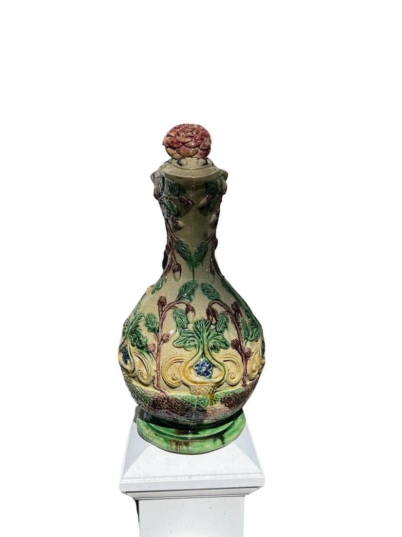 19th Century, Faux Bois Majolica Ewer W/ Acorn & Foliate Design - 3