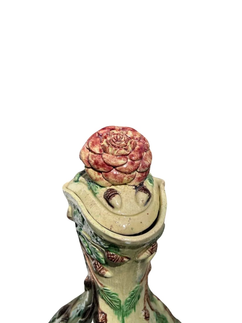 19th Century, Faux Bois Majolica Ewer W/ Acorn & Foliate Design - 9