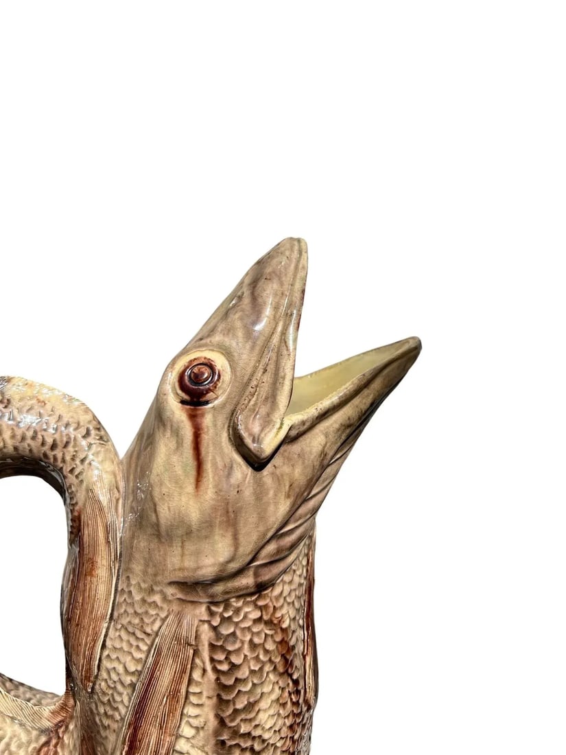 Unusual 19th Century Large Eel Form Majolica Pottery Pitcher - 3