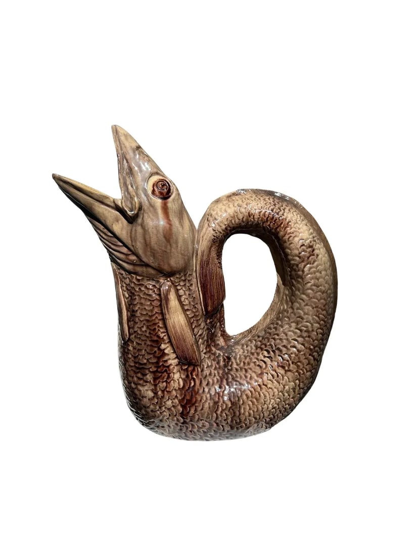 Unusual 19th Century Large Eel Form Majolica Pottery Pitcher - 6