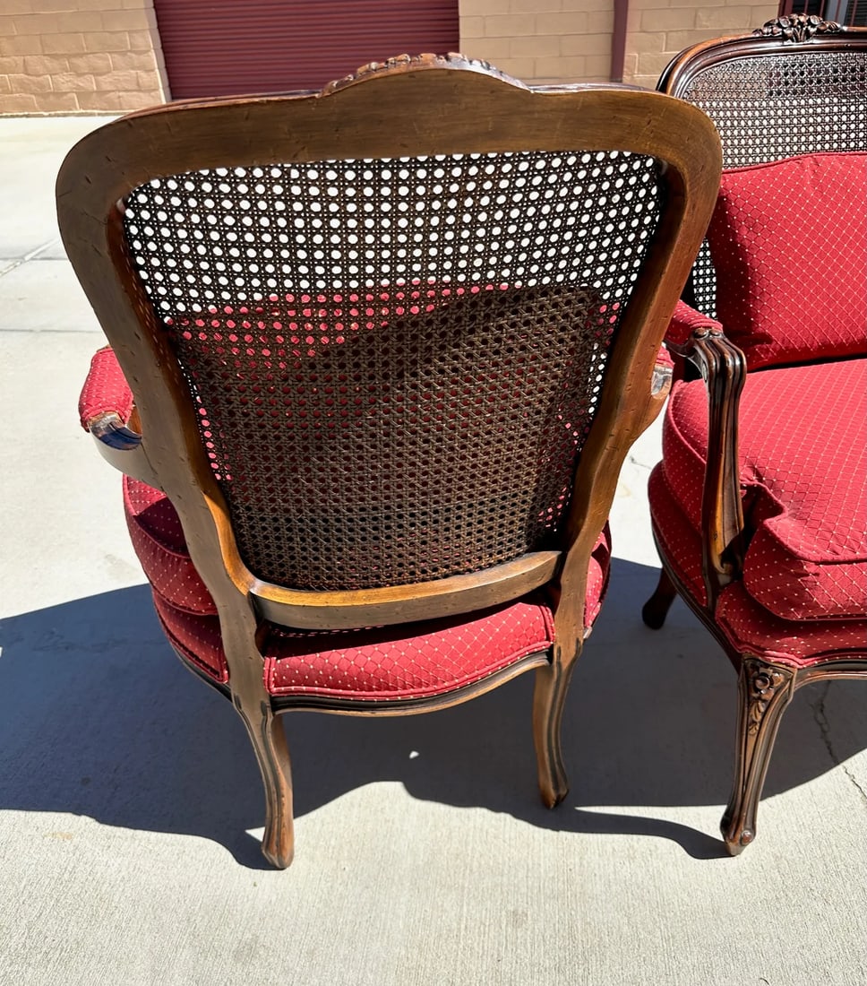 Antique French Louis XV Cane Back Berger's Chairs-A Pair - 3