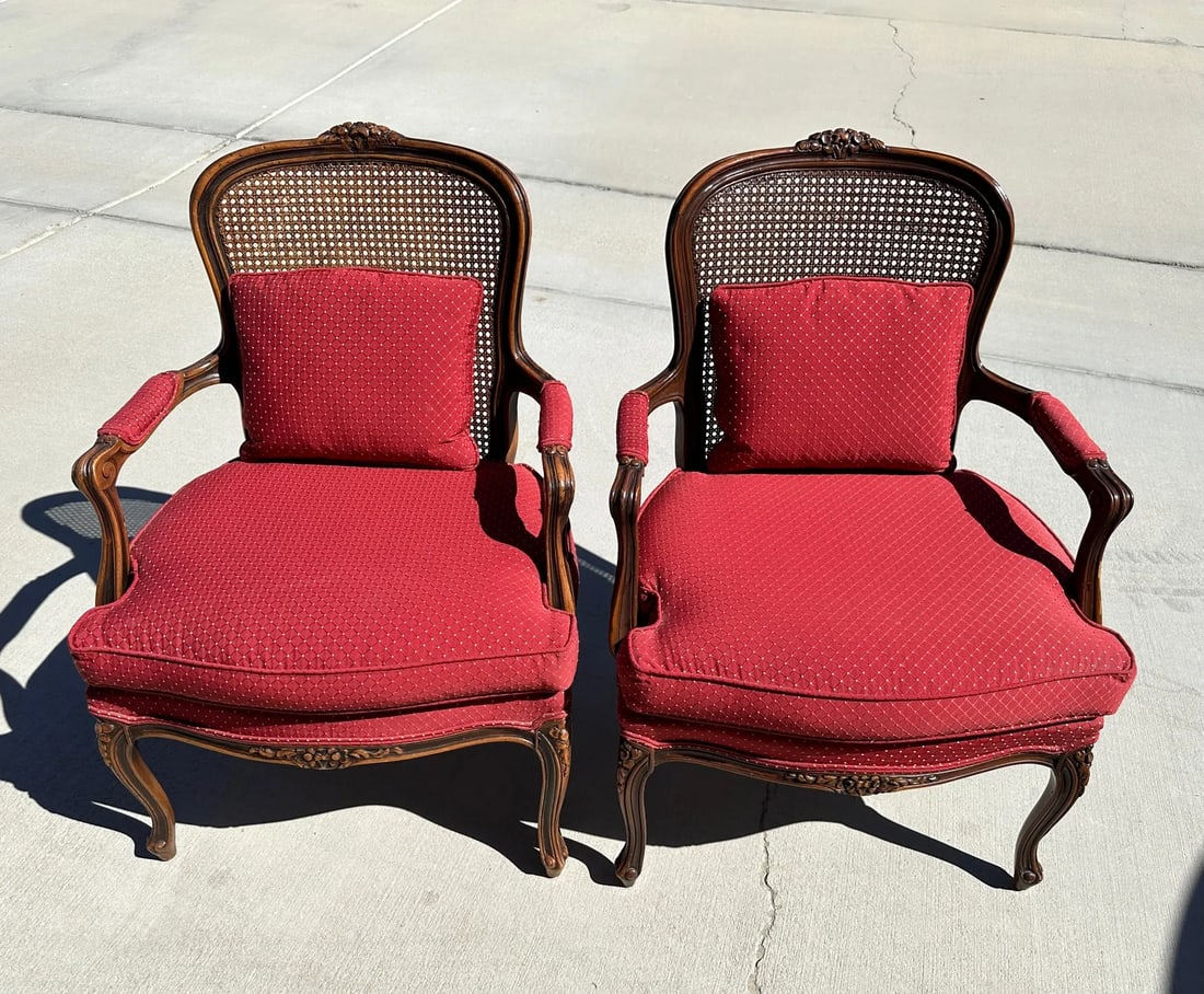 Antique French Louis XV Cane Back Berger's Chairs-A Pair - 5