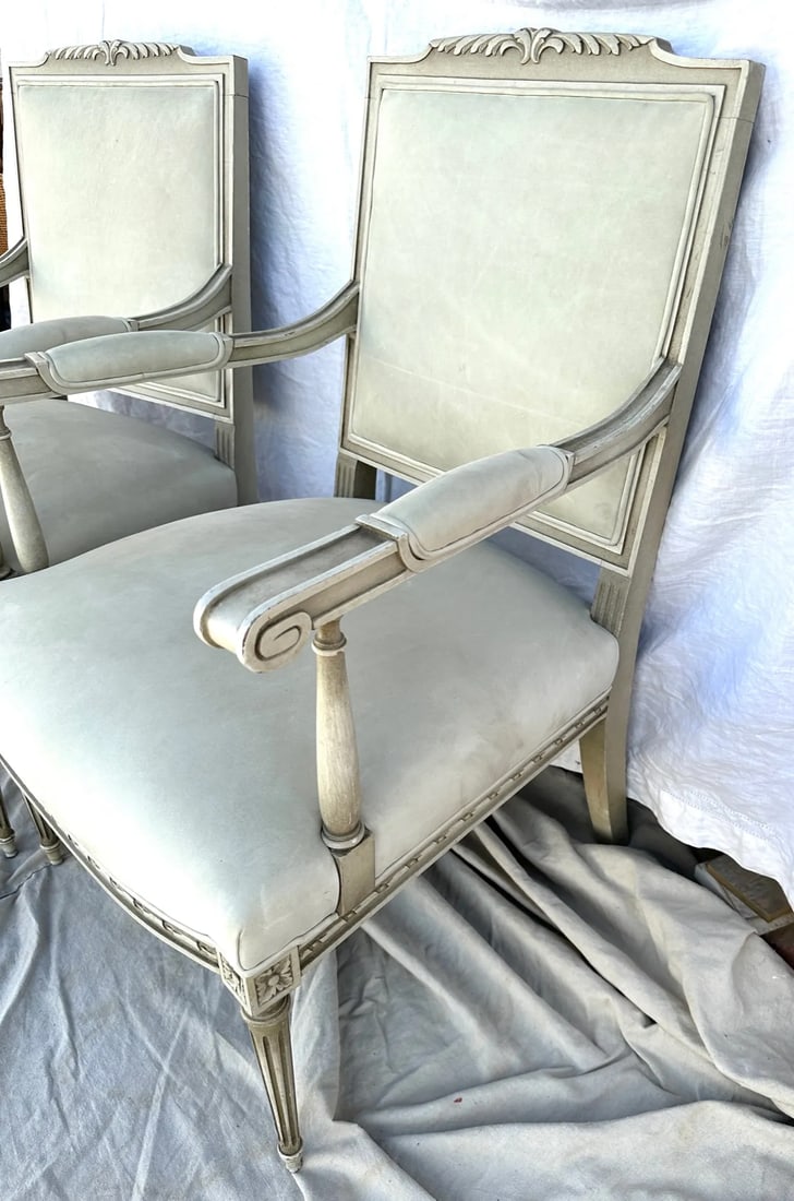 Louis XVI Maison Jansen Style Leather Arm Chairs-A Pair - 6