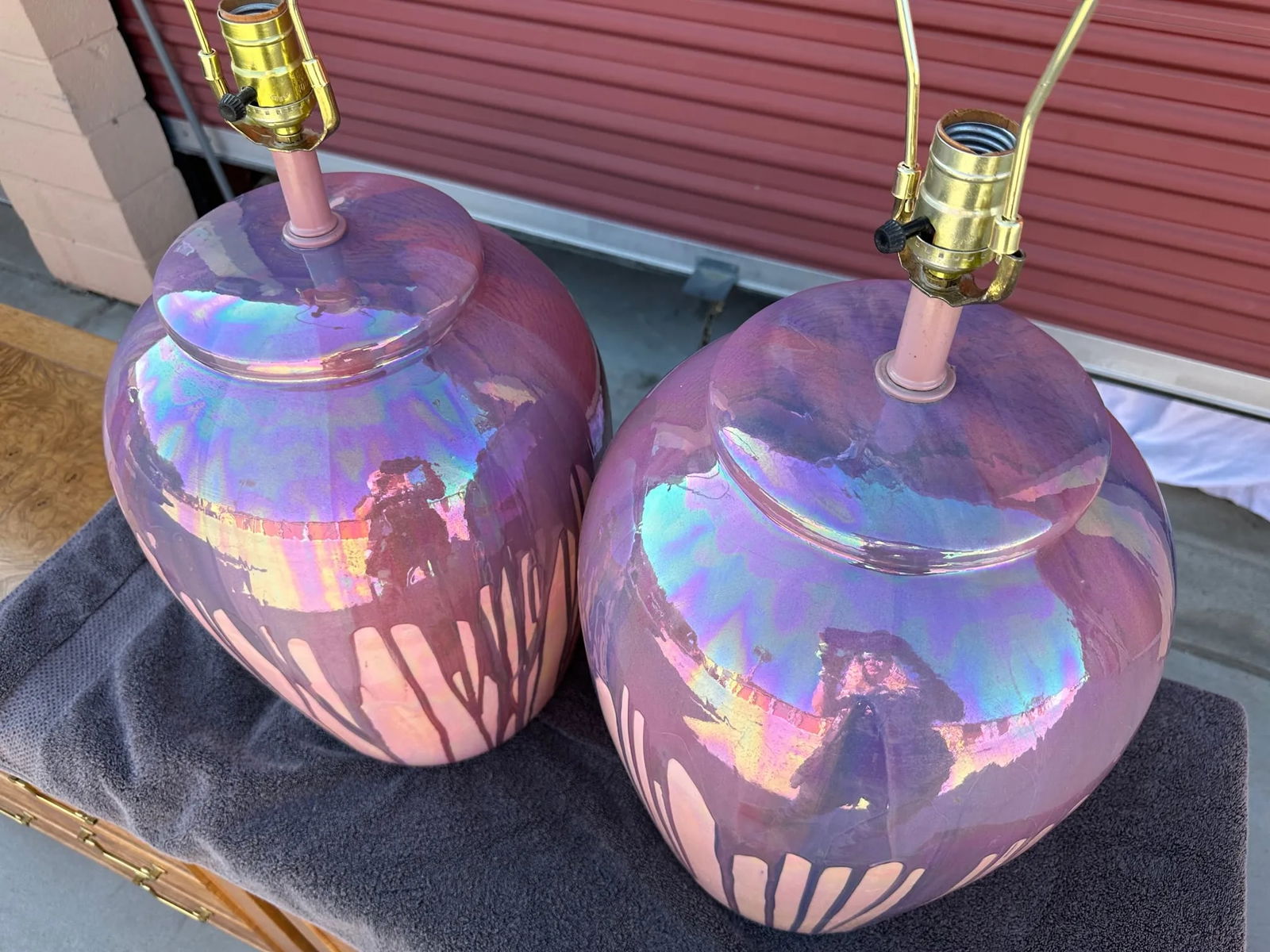Vintage Iridescent Drip Glaze Ginger Jar Table Lamps-A Pair - 10