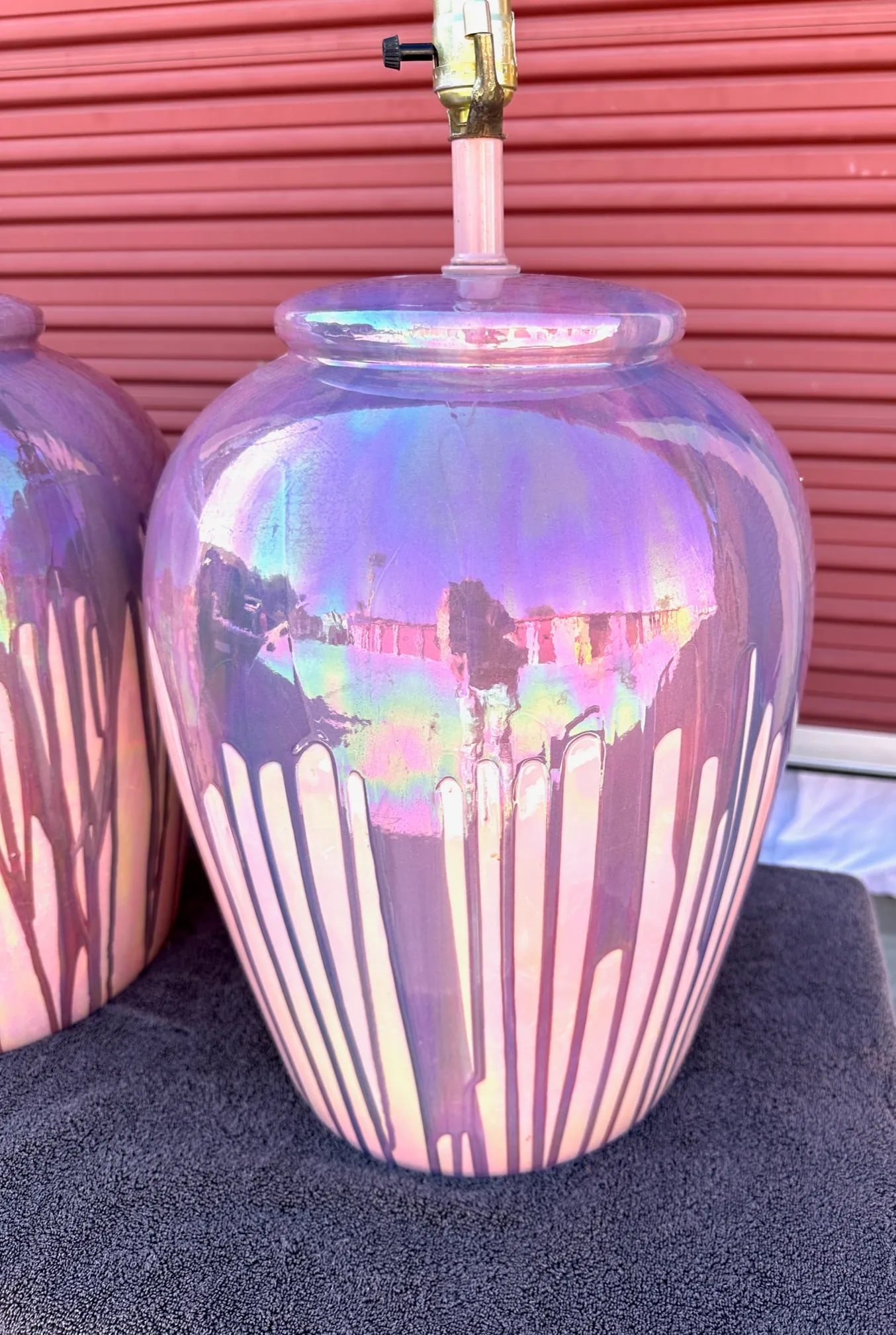 Vintage Iridescent Drip Glaze Ginger Jar Table Lamps-A Pair - 5