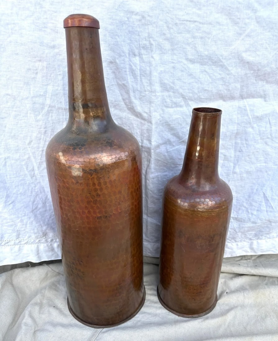 Vintage Hammered Copper Decor Bottles-A Pair - 4