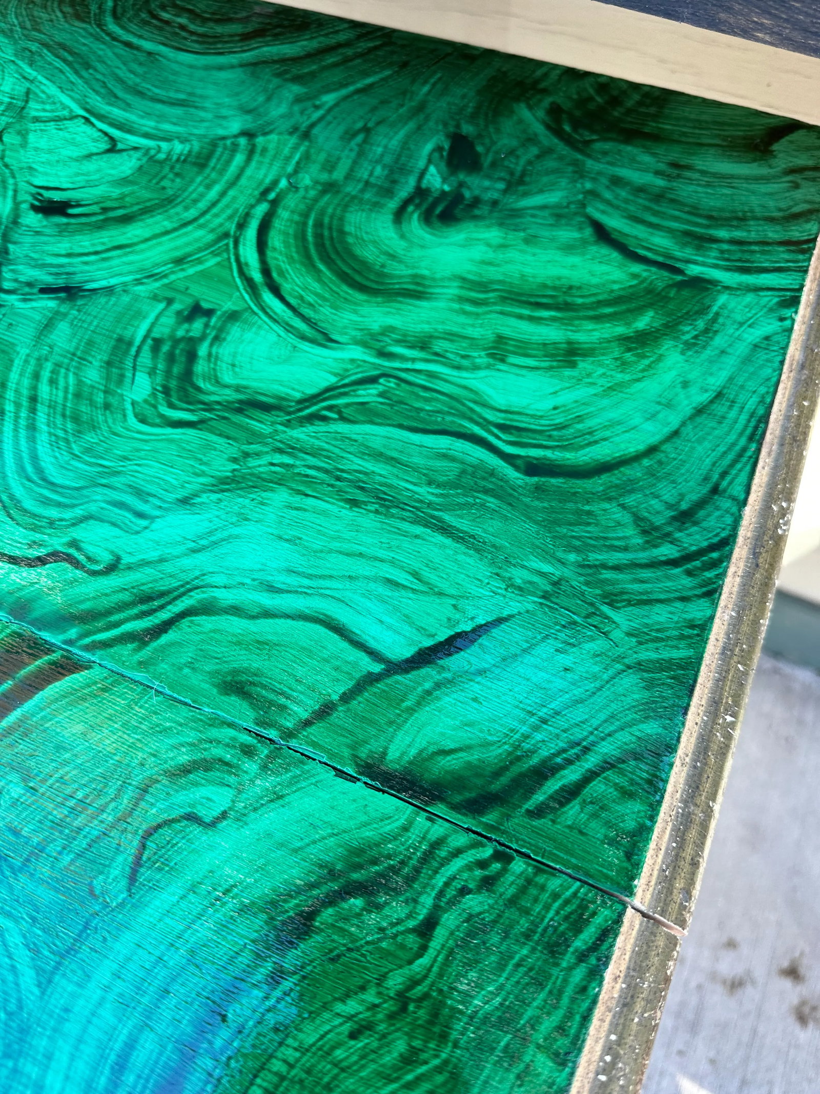 1950s Faux Malachite Topped Sofa or Hall Table With a Distressed Green Base and Legs French in Style - 10