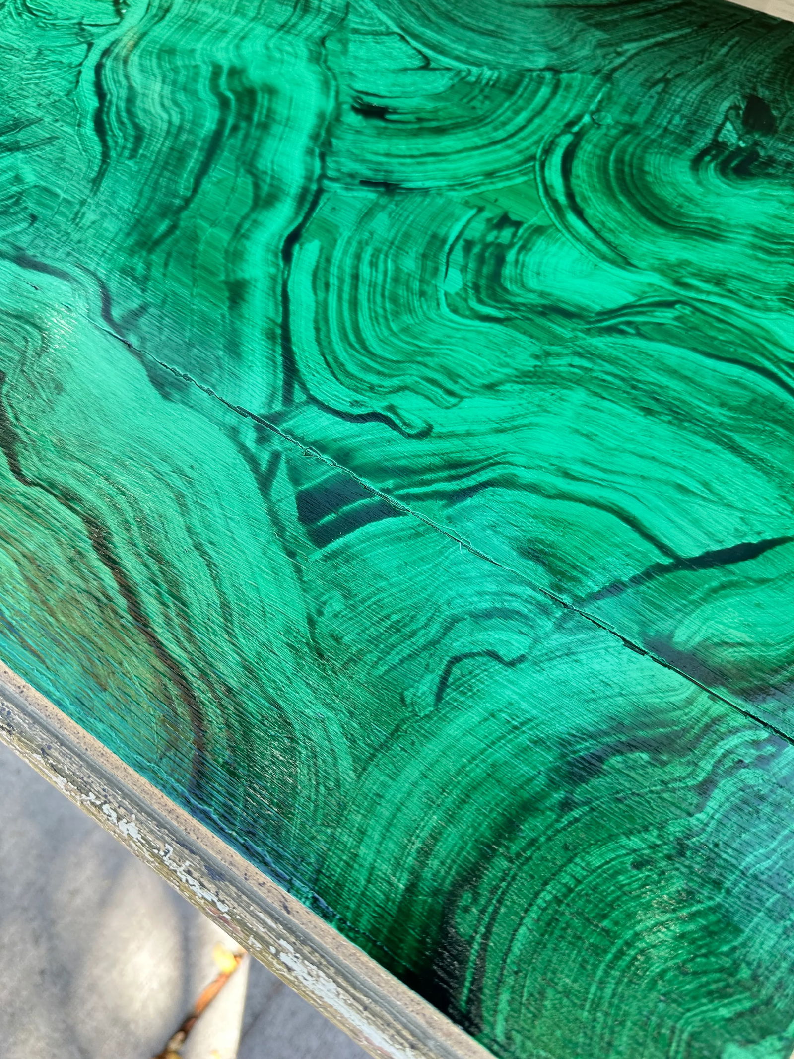 1950s Faux Malachite Topped Sofa or Hall Table With a Distressed Green Base and Legs French in Style - 8