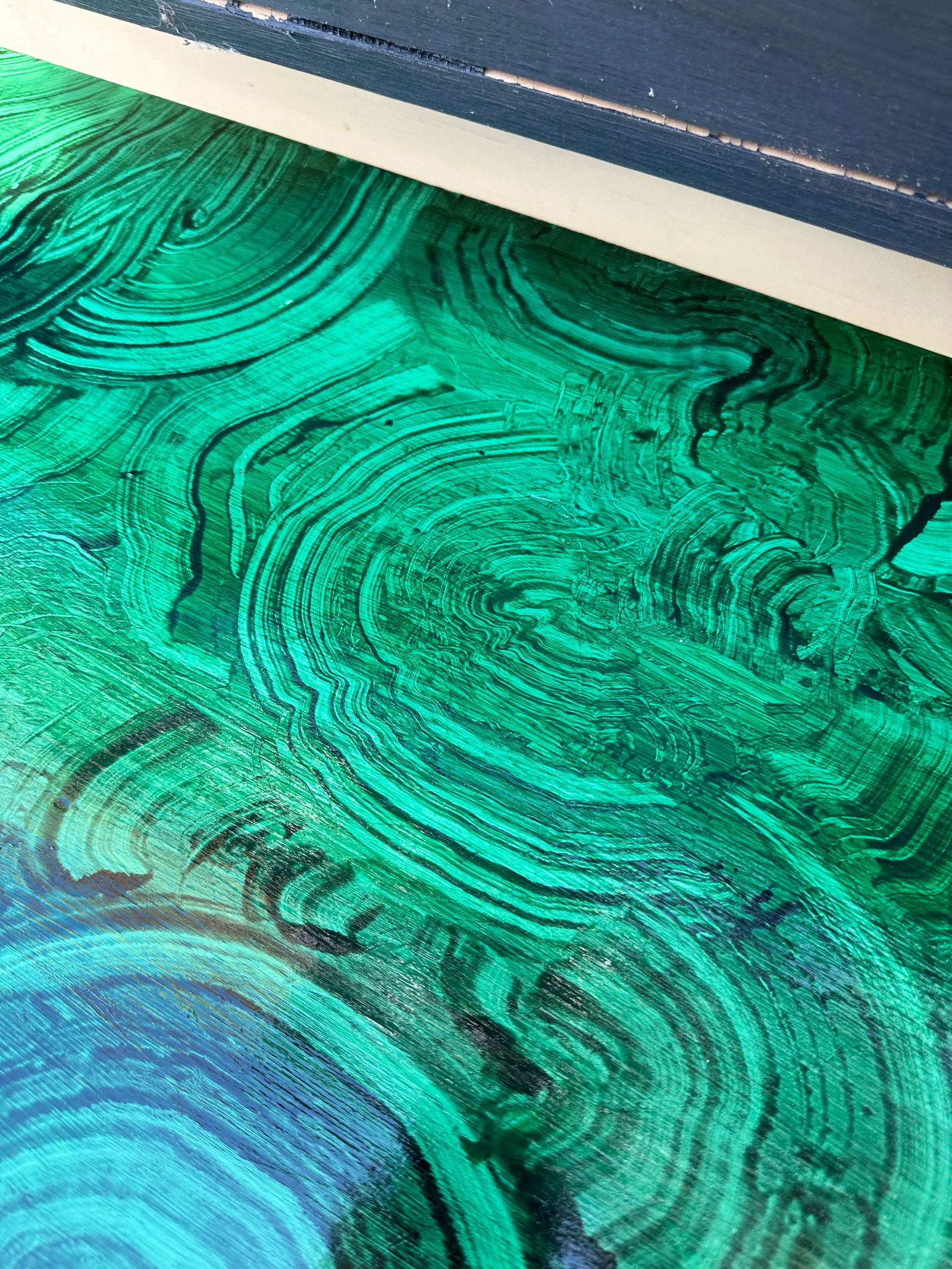 1950s Faux Malachite Topped Sofa or Hall Table With a Distressed Green Base and Legs French in Style - 9