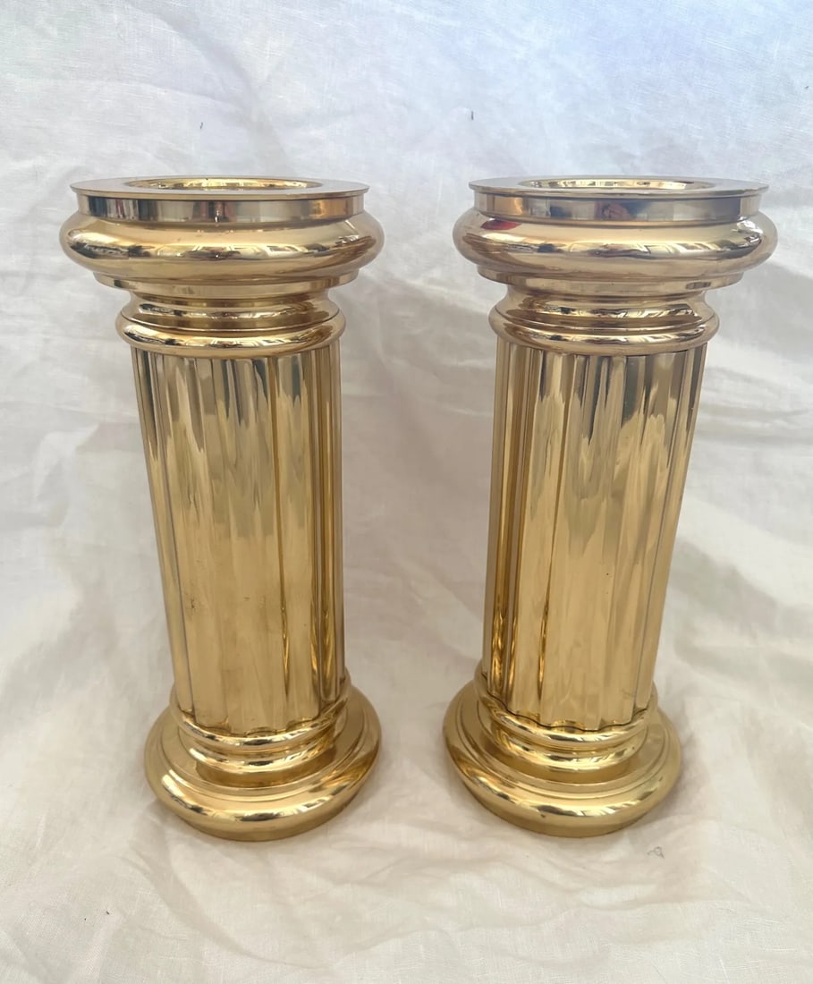 Brass Roman Doric Column Candle Holders-A Pair - 2