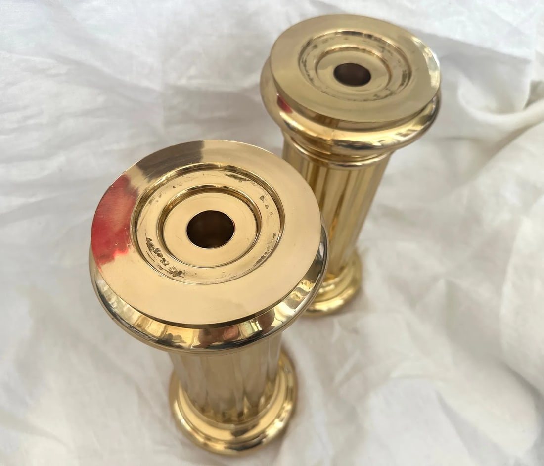 Brass Roman Doric Column Candle Holders-A Pair - 3