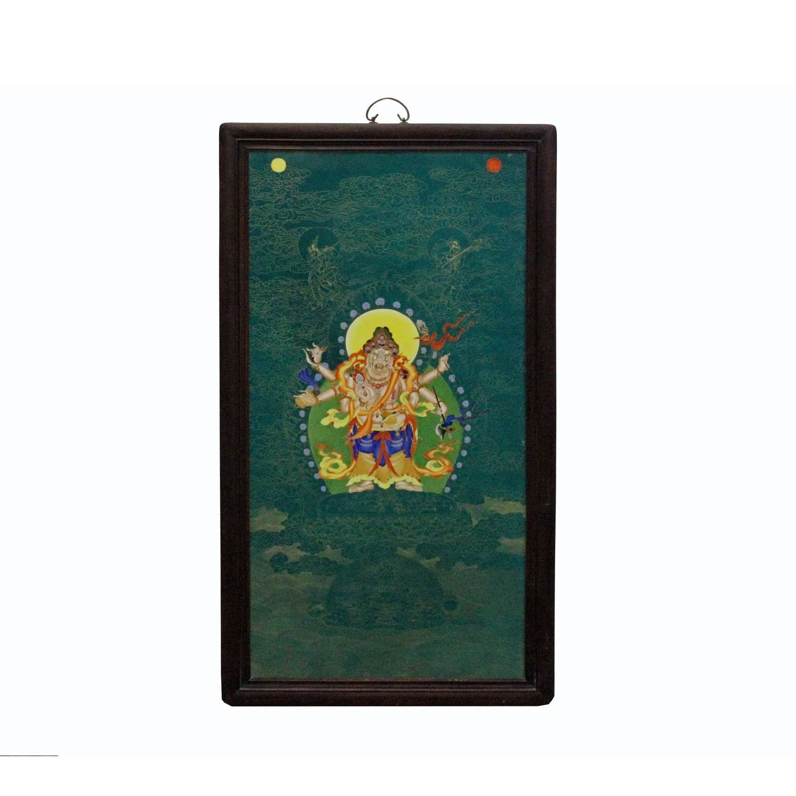 Chinese Porcelain Teal Blue Tibetan Deity Painting Wall Decor - 3