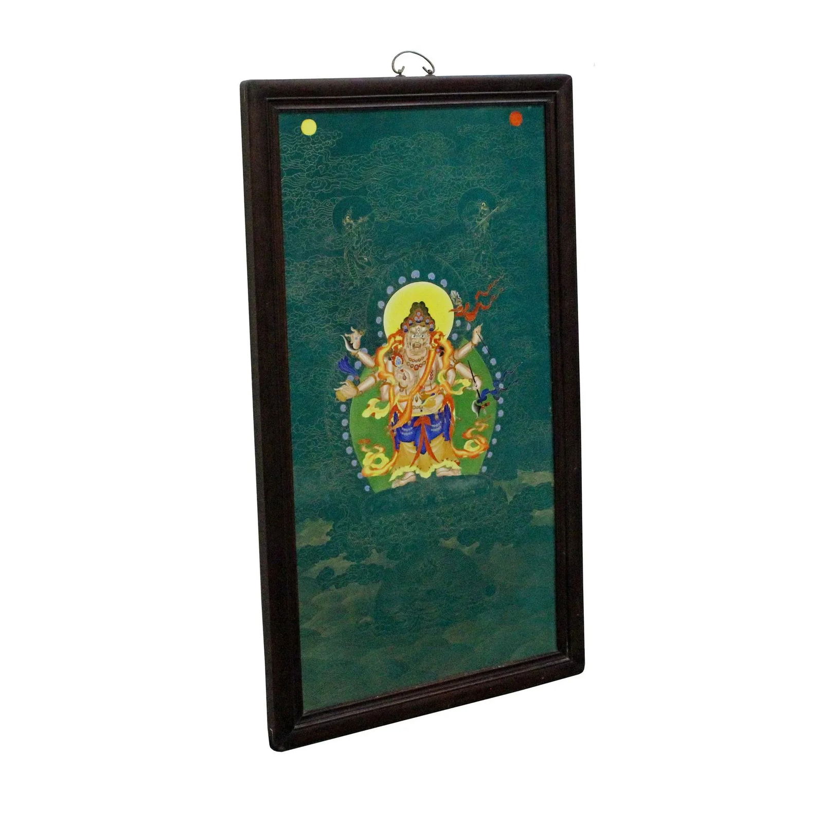 Chinese Porcelain Teal Blue Tibetan Deity Painting Wall Decor - 4